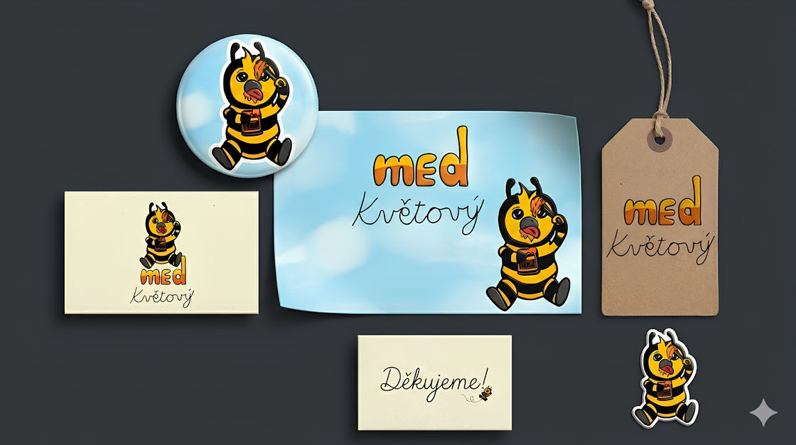 Etiketa sklenice medu Med Květový se včelím logem